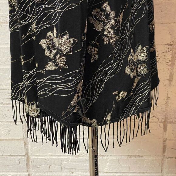 R&M Richards NWT Black Gold Fringe Formal Cocktail Long Sleeve Top 16 - Picture 6 of 12